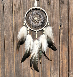 Lapač snů-authentic- Ø 12 cm - sv.šedý s mokaitem
