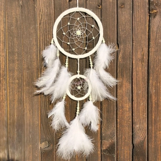 Lapač snů -NEON- Ø 16 cm - bílý (svítící korálky)